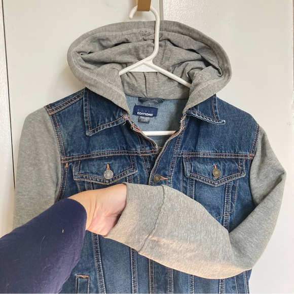 Denim Hoodie Trucker Jean Jacket Blue Gray BASIC EDITIONS Youth Unisex Large 10 - Picture 4 of 10